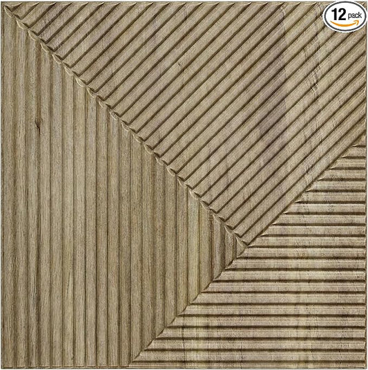 Faux Wood 3D Wall Panels, Wood Grain, Waterproof PVC, Natural Oak | 19.7x19.7 Inch, 12 Pack Covers 32.4 Sq Ft, Decorative Wood Tiles Texture, Fire Resistant, Lightweight Modern Accent Decor by RIZZTILE