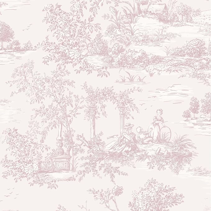 Toduso Peel and Stick Wallpaper Vintage Wallpaper Pink Removable Wall Paper Toile Self-Adhesive Waterproof Tree Contact Paper for Bedroom Living Room Cabinets Thicken Vinyl 17.3'' x 196.8'' by Toduso