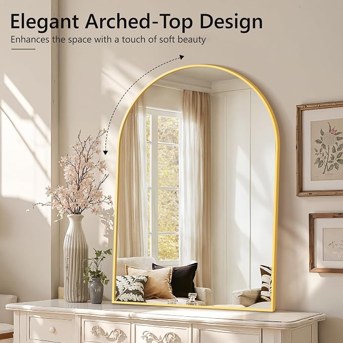 Arched Bathroom Mirror for Wall, 40" x 28" Metal Frame Vanity Mirror, Gold - Image 3