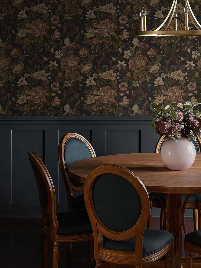 Dimoon Vintage Peel and Stick Wallpaper Dark Blue Floral Contact Paper 16.1"x787" Retro Victorian Dark Academia Wallpaper for Bedroom Moody Cottage Core Wall Paper Removable Waterproof Vinyl Roll - Image 2