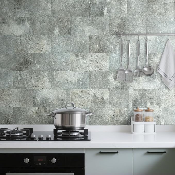 AULIGET 2-Piece Mountain Rock Peel and Stick Backsplash Wall Tiles, 6" x 12" PVC Faux Stone Stick on Tiles for Backsplash Kitchen, Bathroom, Laundry Room, Camper, Fireplace - Image 5