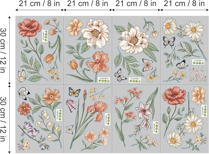 Watercolor Boho Flowers Wall Decals Wildflower Butterfly Garden Wall Stickers Removable Wall Art Decor for Living Room Bedroom - Image 6