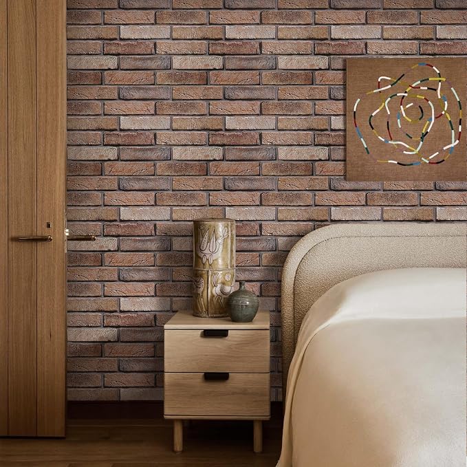 Commomy Faux Brick 3D Wall Panels - Not Real Brick 12 pcs of 22.8" x 11.8" | Thin UrltraLight PVC Matte Peel and Stick Brick Tile Retro Printable for Kitchen,Bedroom, Living Room（Covers 22.48 sq.ft） - Image 2