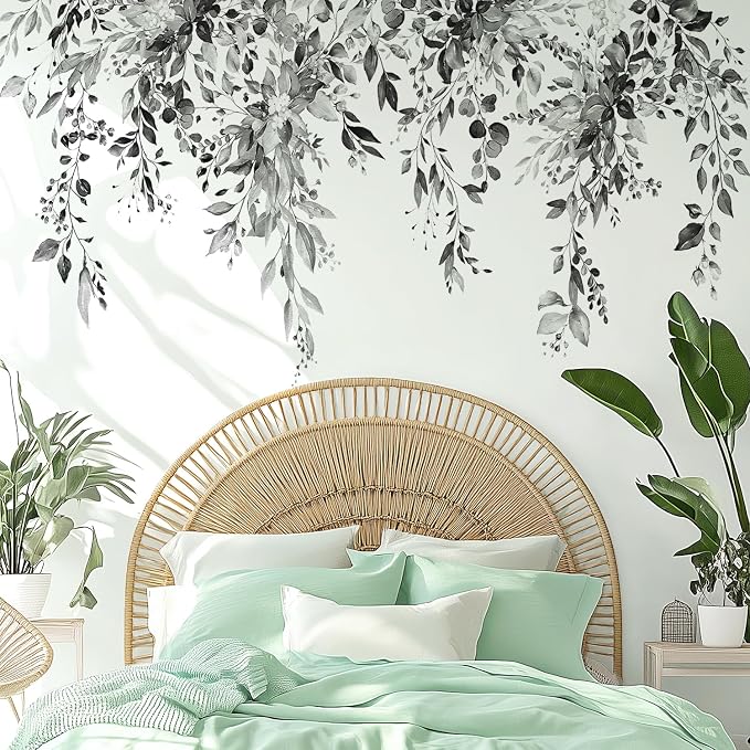 Black Plants Leaves Wall Decals Peel and Stick, Large Floral Flowers Vinyl Wall Stickers, Removable Vine Home Decor Art for Bedroom Living Room Classroom Office - Image 4