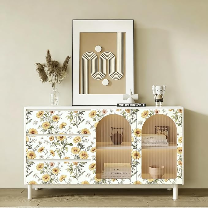 Livebor Daisy Floral Peel and Stick Wallpaper for Bathroom 16.9in x196.8in | Floral Contact Paper Yellow Daisy Flower Wallpaper Waterproof Flower Boho Self Adhesive Removable Wall Paper Decor Vinyl - Image 3