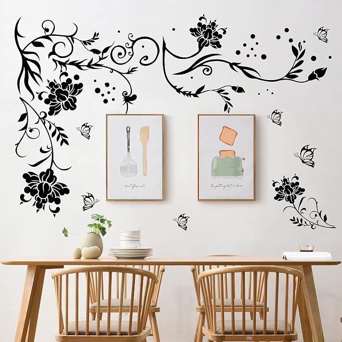 LiveGallery Black Vines Wall Decals Flowers Wall Stickers Twigs Vine Wall Decal DIY Removable Vinyl Chrysanthemum Wall Decor for Baby Kids Girls Bedroom Living Room Offices TV Sofa Background Home by LiveGallery