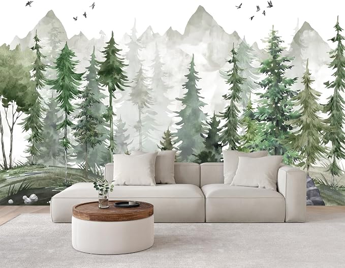 Nursery Forest Peel and Stick Wallpaper Green Landscape Wall Mural | 137"x96", Self Adhesive Canvas, for Bedroom Living Room Bathroom, Seamless, No overlapping - Image 3