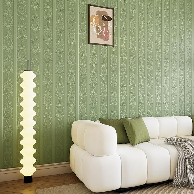 JiffDiff Green 3D Embossed Textured Peel Stick Wallpaper 17.3"x1200" | Removable Renter Friendly Contact Paper, Waterproof Self Adhesive Wallpaper for Bedroom, Bathroom, Decor,144 sq. - Image 3