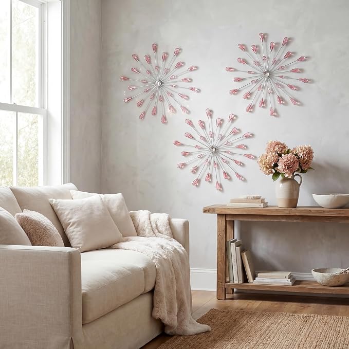 ZEXUIRU 3 Set Silver Starburst Wall Art for Home Decor Metal Bling Crystal Rhinestones Sunburst Wall Decor Sparkling Rhinestone Art Accent Silver - 13in by ZEXUIRU