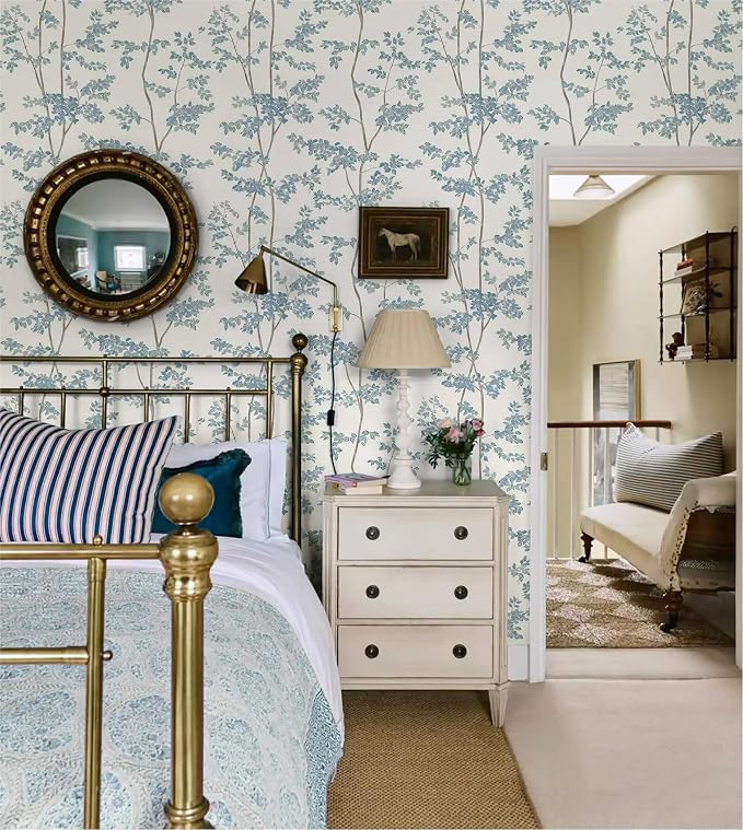 Heroad Blue and White Peel Stick Wallpaper Tree/Leaf Cottage Contact Paper | Waterproof Removable Botanical Wall Paper for Bathroom,17.3''x393'',Modern Farmhouse Decor Vinyl for Bedroom,Kitchen,Laundry - Image 4