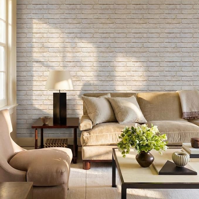 COMSTICKC 3D Faux Brick Wall Panels Peel and Stick, 10 Pcs 15.7" x 11.8" | Warm White, Not Real Brick, Ultra-Light Thin PVC Wall Tiles, 3D Fake Brick Decorative Sticker Wall Covering, Cover 12.9 sq ft - Image 2