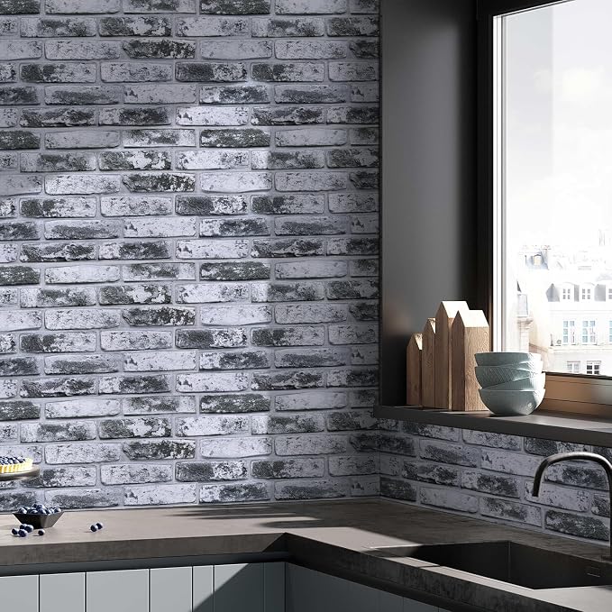 COMSTICKC 3D Faux Brick Wall Panels Peel and Stick, 12 Pcs 22.8" x 11.8" | Gray, Not Real Brick, Ultra-Light Thin PVC Fake Brick Decorative Wall Covering Sticker for Interior Decor, Cover 22.48 sq ft - Image 6