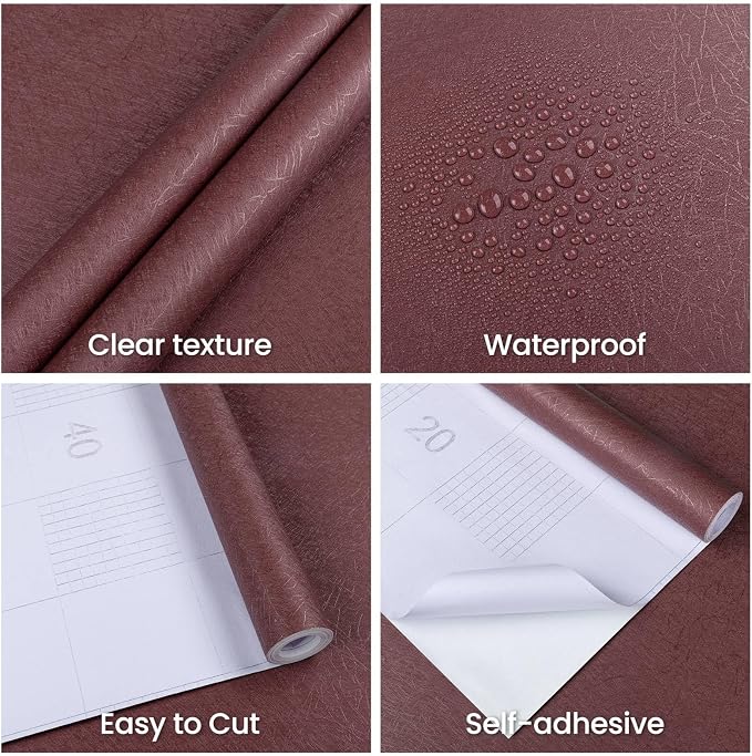 Dark Red Peel and Stick Self Adhesive Wallpaper Countertop Contact Paper | Burgundy Removable Waterproof Bathroom 15.7" X 118" Kitchen Vinyl Wrap for Cabinet Countertops Wall Counter Top Paper - Image 5