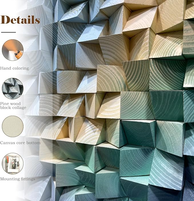 LIUZEYUE Wooden Wall Art, Layered Color Bands, Geometric Art | modern wood wall decor; blue gray and sage, broad blank-wall coverage; dining nook vertical blank-wall decor; 23.6 x 47.2 in - Image 2