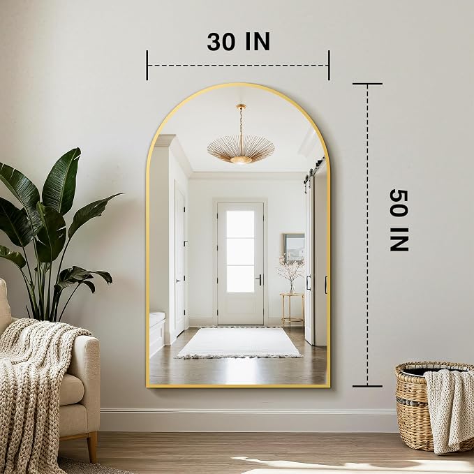 Arched Bathroom Mirror for Wall, 50" x 30" Metal Frame Vanity Mirror, Gold - Image 2