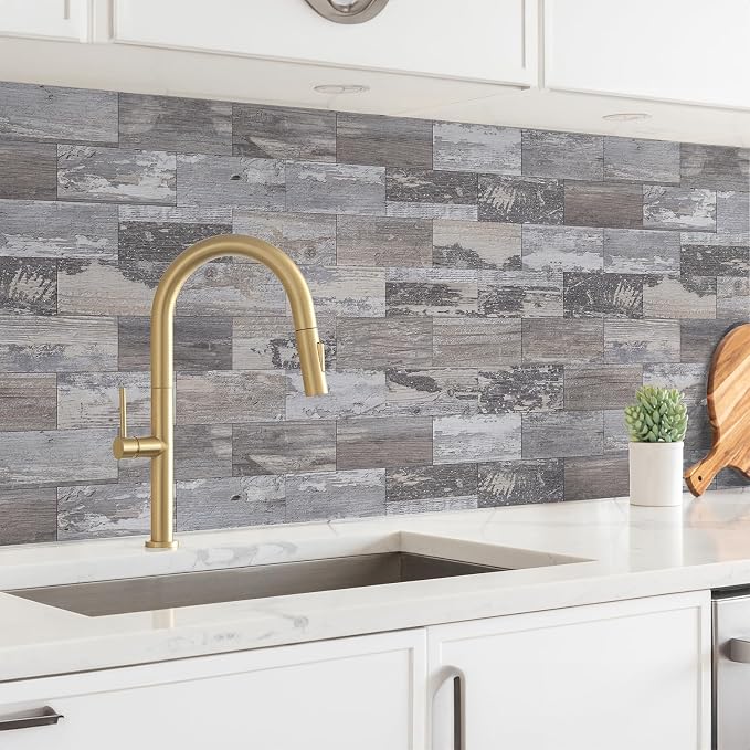 StyloVue 4 Pieces Peel and Stick Backsplash for Kitchen, 3" x 6" PVC Subway Tile Upgraded Distressed Wood Backsplash Stick on Tile Elevate Kitchen, Bathroom, Fireplace,RV - Image 2