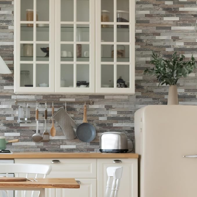 Yipscazo 2026 New Upgrade Peel and Stick Wood Metal Tile Backsplash, Stick on Tiles for Backsplash Kitchen, Bathroom (20 Sheets, Light Wood) - Image 4