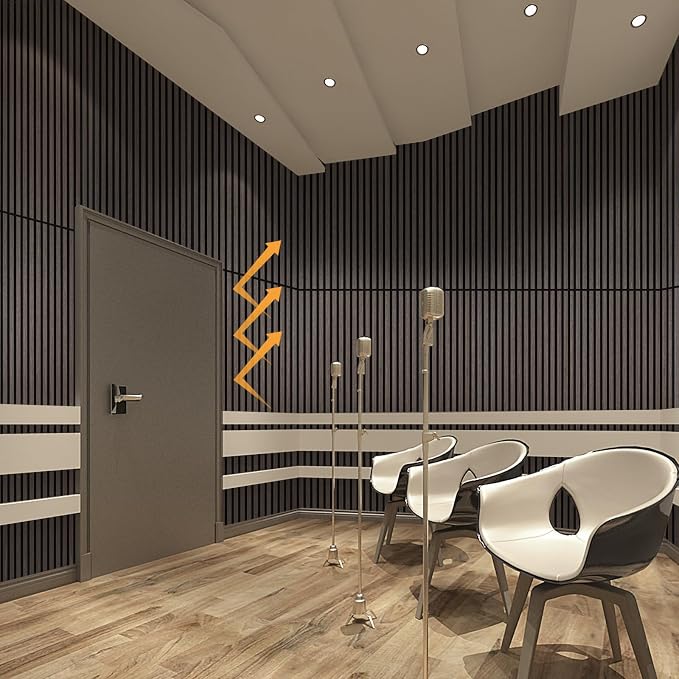 Wood Panels for Wall Acoustic Slat Wall Panels 4-Piece 47.2"×23.6" 3D Fluted Sound Absorbing Panel for Interior Wall Decor and Ceiling - Dark Walnut - Image 3