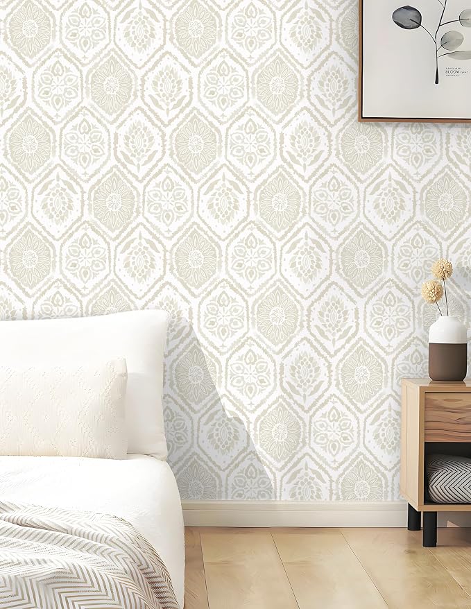 HeloHo Peel and Stick Wallpaper Boho Contact Paper Beige Modern Wall Paper Removable Self Adhesive Geometric Wallpapers for Bedroom Bathroom Cabinet Vinyl Rolls 197"x17.3" - Image 5