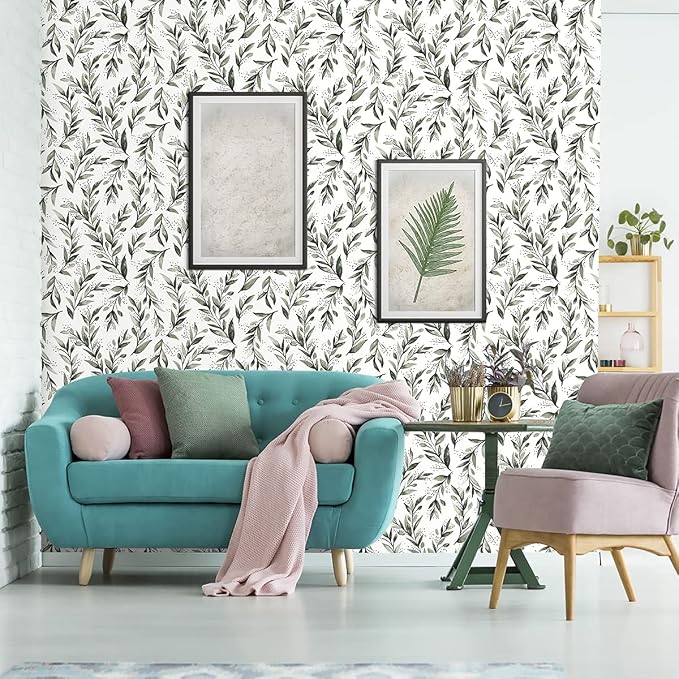 Livebor Green Leaf Wallpaper Peel and Stick Olive Wallpaper17.7” x590.5” | Olive Leaf Peel and Stick Wallpaper Eucalyptus Farmhouse Wall Paper Neutral Self Adhesive Adhesive Wallpaper Decorative Vinyl - Image 8