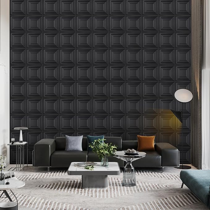Heikki 30 Pack 3D Wall Panel for Interior Wall Décor, PVC Flower Textured Wall Panels for Living Room Bedroom Hotel Office, 11.8"x11.8", Double-Sided Tape (Black-HZX) - Image 6