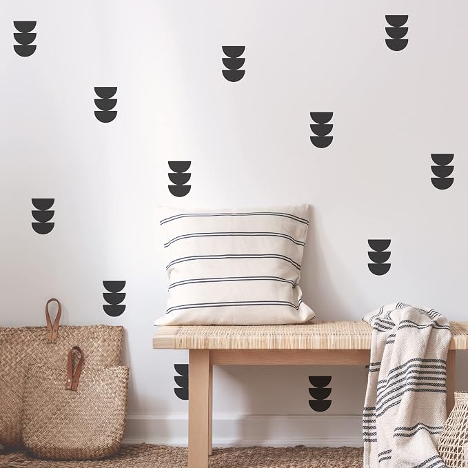 Black Semi-Circle Wall Decals, Scandinavian Geometric Wall Décor | Stunning painted look for modern boho accent wall minutes. Peel and stick matte vinyl stickers for home, office, dorm. - Image 3