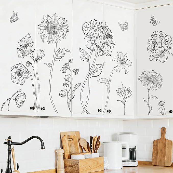 SHUCHING Large Black Flower Wall Decal, Garden Transparent Floral Sticker | Wall Art Decor for Living Room Girl Bedroom Bathroom - Image 2