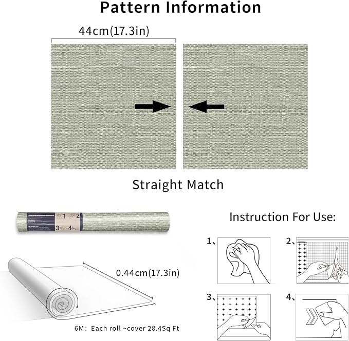 Simon&Siff Textured Grasscloth Peel and Stick Wallpaper 17.7"x197" Neutral Faux Grassweave Wallpaper Waterproof Self Adhesive Removable Wallpaper Mural for Home Decor Bedroom Kitchen Cabinet - Image 8