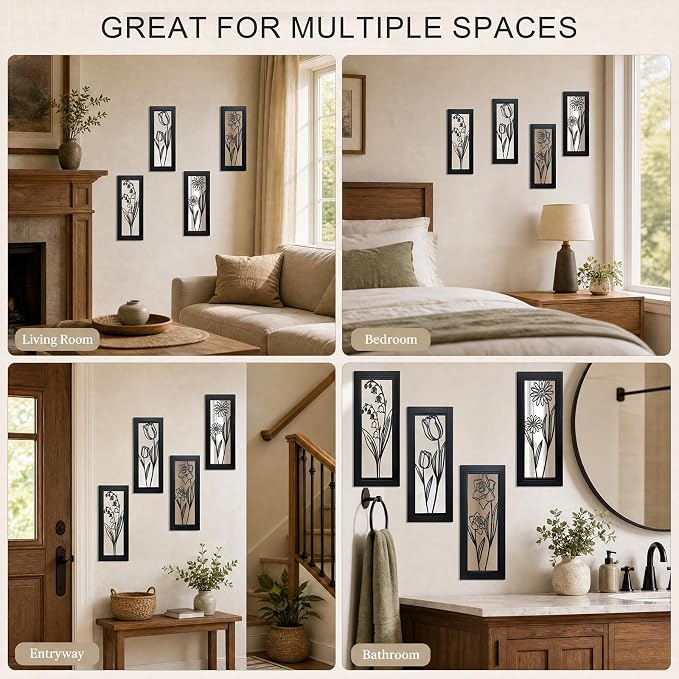 4 Set Farmhouse Mirrors for Wall Decor Living Room Bedroom Bathroom Entryway Wood Rustic Decorative Framed Hanging Wall-Mounted Accent Mirror Mounted Style - Distressed Black 16.5 in - Image 8