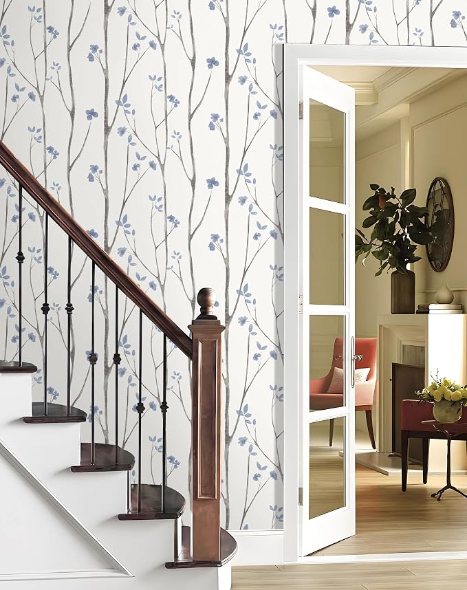 Timeet Purple Peel and Stick Wallpaper Removable Self-Adhesive Floral Wall Paper Leaf Contact Paper Boho for Bedroom Bathroom Cabinets 16" x 78.7" - Image 6
