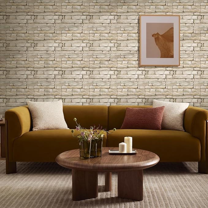 COMSTICKC 3D Faux Stone Wall Panels Peel and Stick, 10 Pcs 11.8" x 11.8" | Light Brown, Not Real Stone, Ultra-Light Thin PVC 3D Fake Rock Decorative Covering for DIY Interior Decor, Cover 9.7 sq ft - Image 7