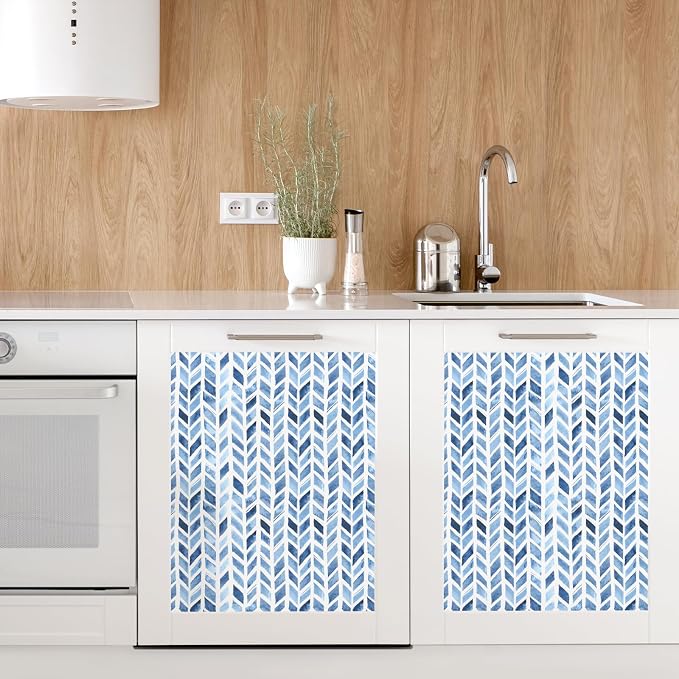 RUSPEPA Herringbone Peel and Stick Wallpaper, Blue Coastal Chevron Design, Modern Geometri Self-Adhesive Waterproof Contact Paper for Accent Wall, Bedroom, Modern Home Décor, 17.3 Inch x 6.5 Feet - Image 6