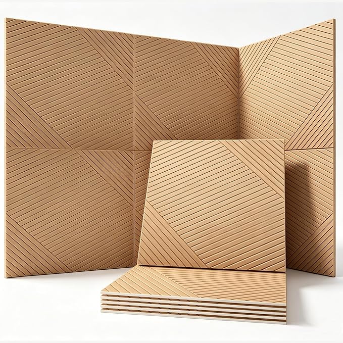 6Pack Acoustic Wall Panels, Wood Peel and Stick Wall Panels, Sound Proof Foam Panels for Walls Decor, Accent Soundproof Wall Panels for Bedroom Living Room Office Wall, 23.62 X 23.62 Inches Faux Wood by Knightsacoustic
