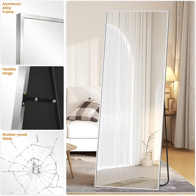 Full Length Floor Mirror 70"x24", Large Standing Body Mirror, Silver - Image 7
