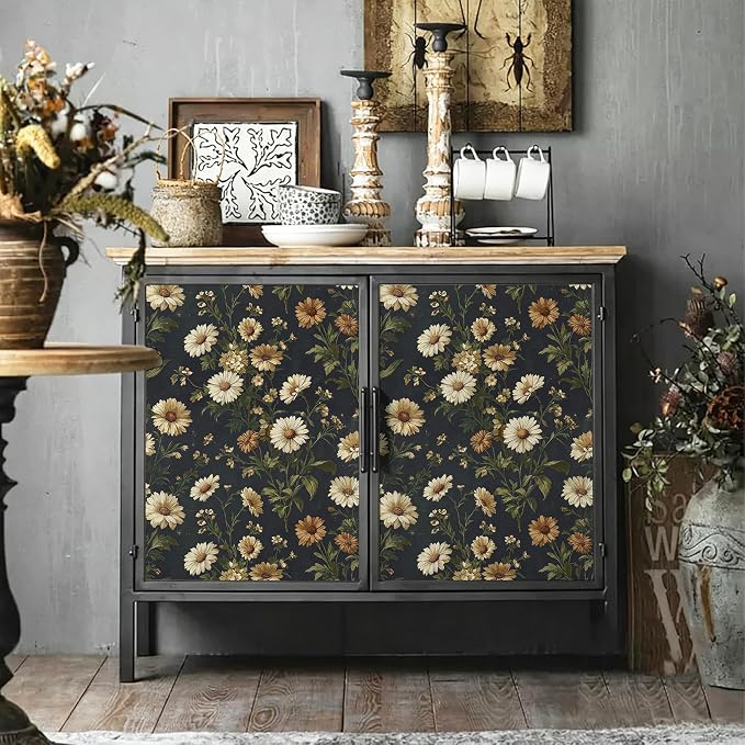 Livebor Dark Daisy Floral Wallpaper Peel and Stick Wallpaper16.9in x118.1in | Floral Contact Paper Vintage Daisy Flower Waterproof Wallpaper Self-Adhesive Removable Wall Paper for Bedroom Decorative - Image 4