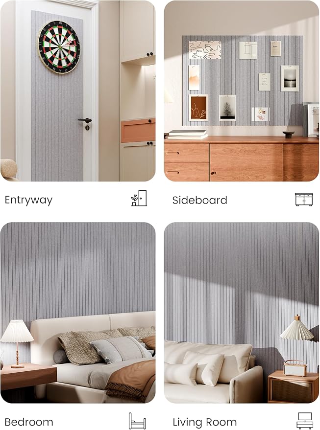Bumusty 48"x 36" Large Felt Bulletin Board Tiles, Soft Gray | 12-Pack Cork Board Alternative, Wall Decor, 30 Pushpins, 60 Adhesive Tabs, Vision Board, Office, Classroom, Home, Dorm - Image 6