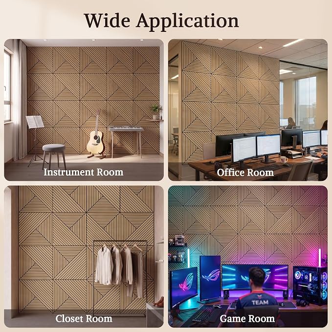 Acoustic Wall Panels, 6 Piece 23.62"X 23.62" PVC Peel and Stick Wall Panels | High-Density Polyester Fiber Self Adhesive Soundproofing for Interior Wall Décor, Recording Studios, Teak - Image 8