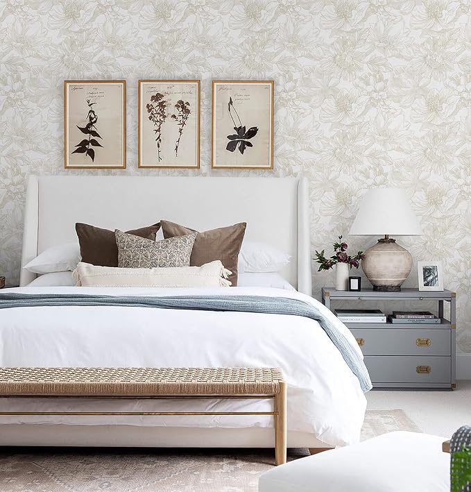 Ismoon Large Floral Peel and Stick Wallpaper Boho Beige/Coffee Contact Paper 17.3inx32.8ft Modern Wall Paper Removable Self Adhesive Bedroom Cabinet Bathroom Waterproof Mural Wall Decor Vinyl Roll - Image 5