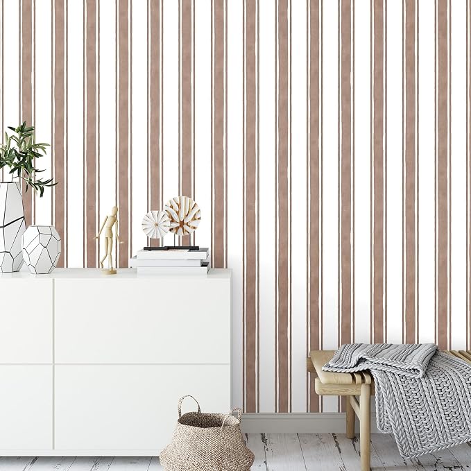 Affrolling Striped Peel and Stick Wallpaper 15.75"x118.11",Brown | Watercolor Self Adhesive Contact Paper, Removable for Bedroom Cabinet Furniture, Cute Decor for Nursery Craft Room DIY - Image 3