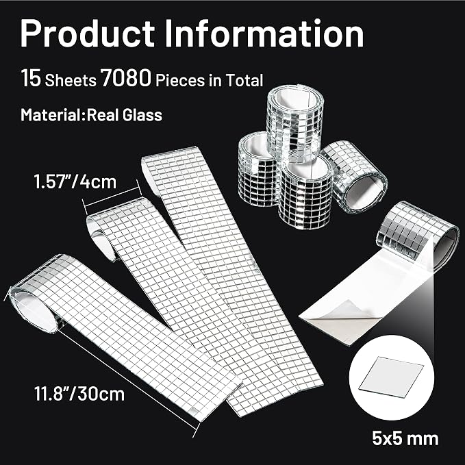 PP OPOUNT 7080 PCS Disco Ball Tiles, 5 x 5 mm Self-Adhesive Disco Tiles - Image 3