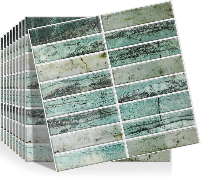 Joysticky 10-Sheet Peel and Stick Backsplash, 12" * 12" Crystal Texture Stick on Tiles Backsplash for Kitchen & Bathroom，Thicker Design Peel and Stick Wall Tiles（Greenstone Pattern） by Unknown