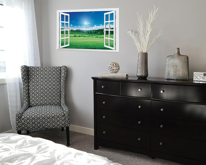 FLFK Fake Window Wall Decal - Grassland Forest Faux Window Wall Mural for Wall Decor, Peel and Stick Wall Sticker,24"x16" - Image 6