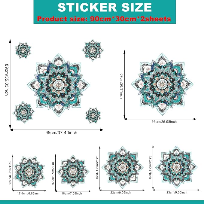 Blue Mandala Wall Stickers Boho Floral Mandala Wall Decals Peel and Stick Mural Decor for Living Room Bedroom Yoga Space Home Decoration (Blue Mandala) - Image 6