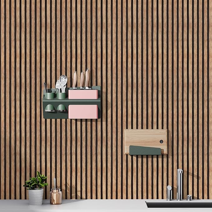 Yun-aeon Natural Wood Peel and Stick Wallpaper Wood Slats - 17.3"x 120" Tan Self-Adhesive Waterproof Vinyl Removable Wall Paper for Wall Decor Bedroom | 17.3"x 120" Self-Adhesive Waterproof Vinyl Removable Wall Paper for Wall Decor Bedroom - Image 4