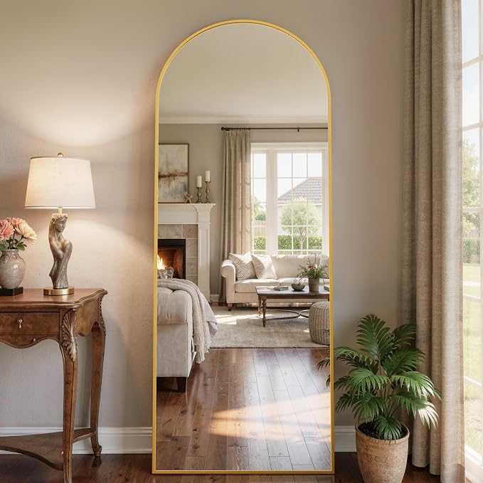58"x18" Arched Full Length Mirror, Full Body Floor Mirror, Gold by Unknown