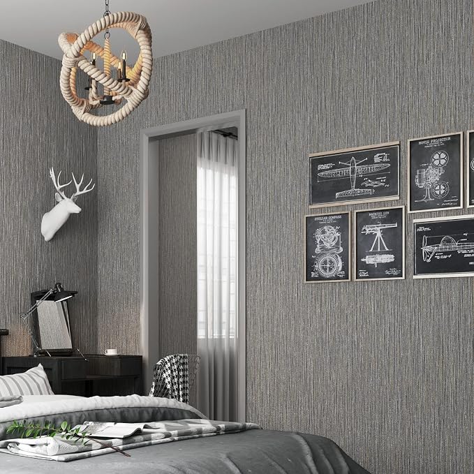 Haimin Grasscloth Wallpaper Textured 24in X 393in Fabric Contact Paper Brown Wall Paper Textured Linen Wallpaper Peel and Stick Self-Adhesive Thick Vinyl Embossed Film Wallpaper (Gray Brown) | Brown Wall Covering Linen Peel and Stick Self-Adhesive Thic... - Image 6