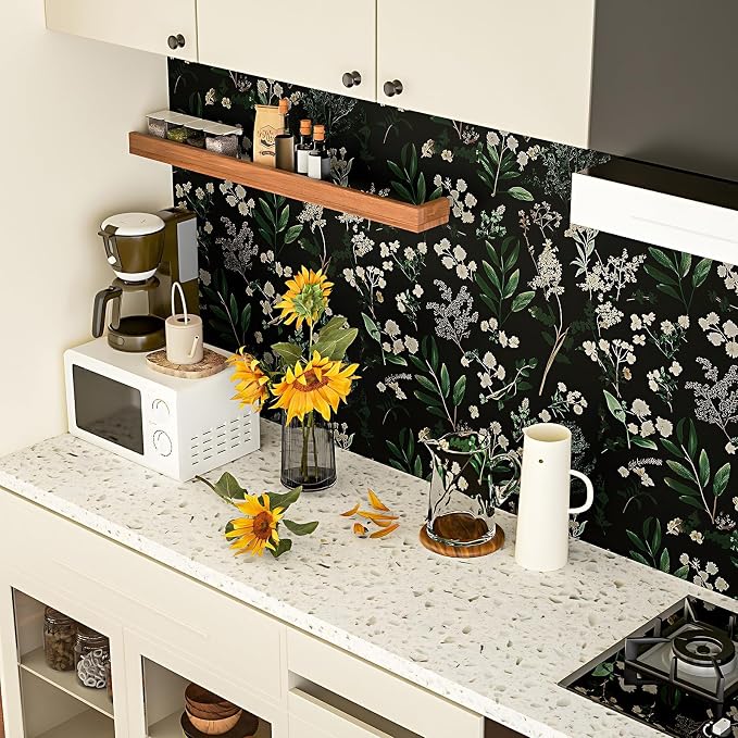 Laatse Vintage Dark Green Floral Leaf Peel and Stick Wallpaper 17.5"x197" | Self Adhesive/Removable/Waterproof/Thick Vinyl Contact Paper for Bathroom Bedroom Shelf Cabinet Drawer,Prepasted,Easy Peel - Image 5
