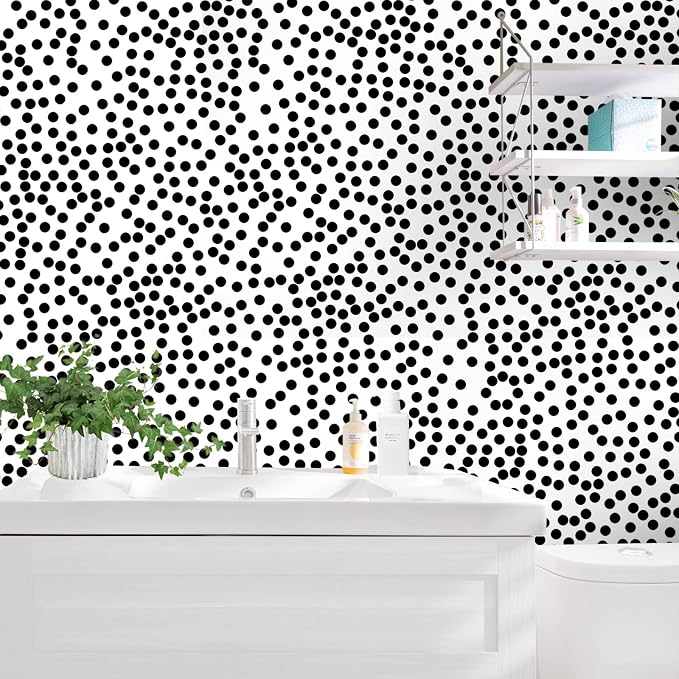 17.3”x480” Black and White Polka-Dot Wallpaper Self-Adhesive Contact Paper Moire Dot Peel and Stick Decorative Wallpaper Spots Contact Paper for Walls Bedroom Living Room Nurseryls - Image 5