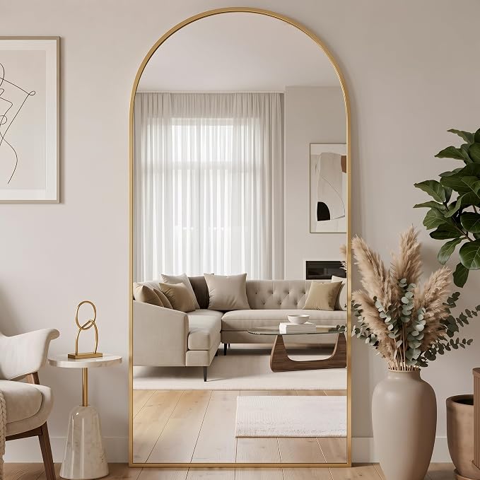 71"x32" Arched Full Length Mirror, Full Body Floor Mirror, Gold - Image 3