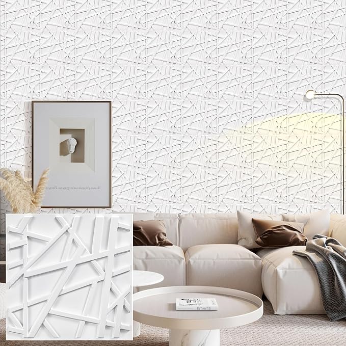 Heikki 30 Pack 3D Wall Panel for Interior Wall Décor, PVC Flower Textured Wall Panels for Living Room Bedroom Hotel Office, 11.8"x11.8", Double-Sided Tape (White-SZ) by YourBestChoices